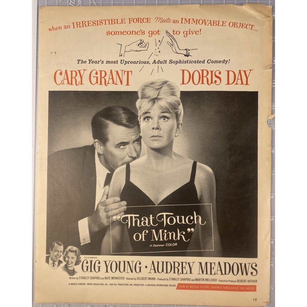 "That Touch of Mink" Movie Vintage Print Ad Circa 1962 Cary Grant & Doris Day